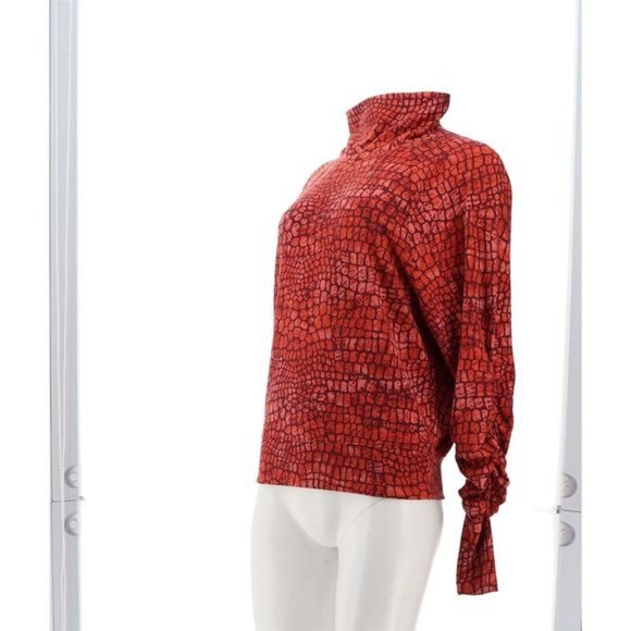 NWT G BY GIULIANA MOCK NECK RUCHED SLEEVE TOP BURNTRUST REPTILE XS - Picture 2 of 10